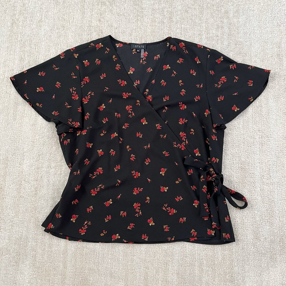 Revolve 1. State Floral Wrap Short Sleeve Blouse Top XL